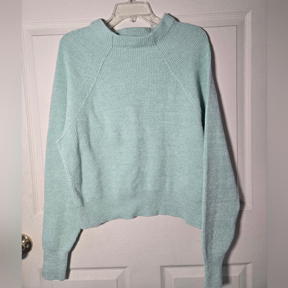 Free People Large Womens PulloverToo Good Heathered Mint Sweater Mock Neck Sz L